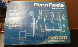 Penn Fishing Reel 320 Gti With Paperwork,  Tool,  And Lube