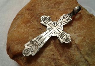 Antique 19th Century Russian Solid Silver " 84 " Orthodox Large Ornate Cross