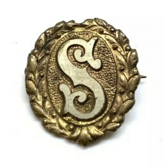 Antique Embossed Brass C Clasp Victorian Civil War Era “s” Crest Pin