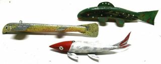Group Of 3 Old/ Vintage Folk Art Fish Spearing Decoy S Ice Fishing Lure
