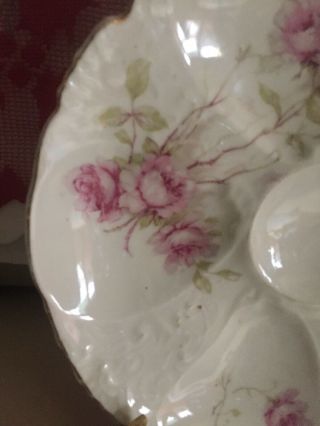 Antique Austria Merkelsgrun Porcelain Pink Roses,  Oyster Plate Clover Mark 2