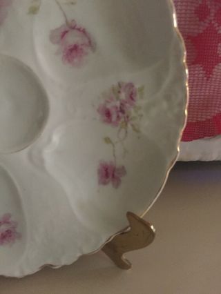 Antique Austria Merkelsgrun Porcelain Pink Roses,  Oyster Plate Clover Mark 4