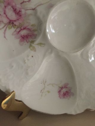 Antique Austria Merkelsgrun Porcelain Pink Roses,  Oyster Plate Clover Mark 5