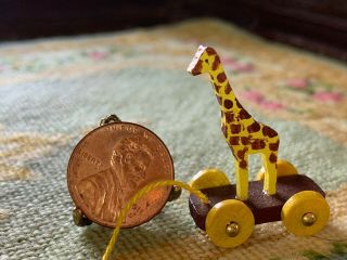Artisan Miniature Dollhouse Vintage Carved Wood Giraffe Pull Toy Signed McDowell 4