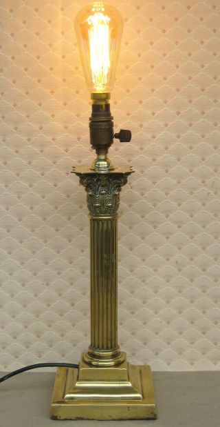 Antique Edwardian Early 20th Century Brass Corinthian Column Lamp Base