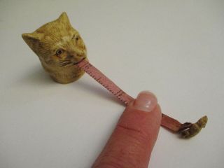 Whimsical Antique Novelty Celluloid Cat and Mouse Sewing Measuring Tape Toy 8