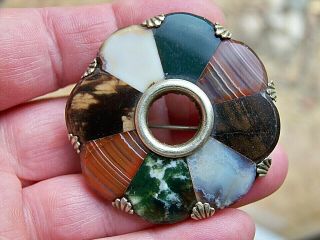 Antique Victorian Jewellery Sterling Silver Scottish Celtic Agate Brooch Pin