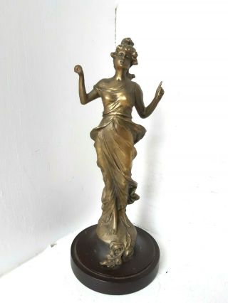 Antique Bronze Brass Metal Art Nouveau Female Figurine Statue Mystery Clock