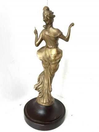 Antique Bronze Brass Metal Art Nouveau Female Figurine Statue Mystery Clock 2