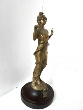 Antique Bronze Brass Metal Art Nouveau Female Figurine Statue Mystery Clock 3
