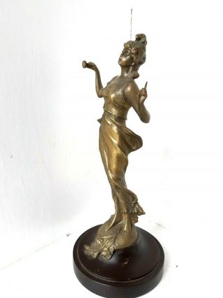 Antique Bronze Brass Metal Art Nouveau Female Figurine Statue Mystery Clock 4