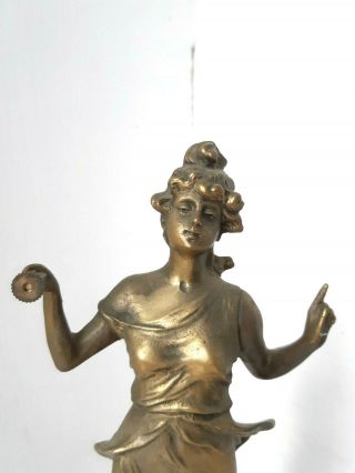 Antique Bronze Brass Metal Art Nouveau Female Figurine Statue Mystery Clock 6