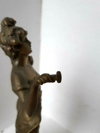 Antique Bronze Brass Metal Art Nouveau Female Figurine Statue Mystery Clock 7