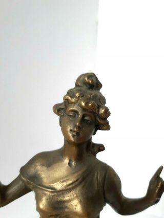 Antique Bronze Brass Metal Art Nouveau Female Figurine Statue Mystery Clock 8