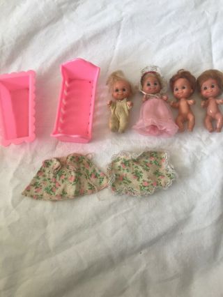 4 Vintage 1974 Mattel Sunshine Family Baby Dolls Crib
