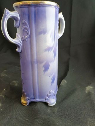 Antique English Pottery Mantle Vase Roses Purple Gold Scene 20cm 2