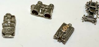 Antique Vintage Set Of Four Silver Miniature Toy Necklace Pendants Charms