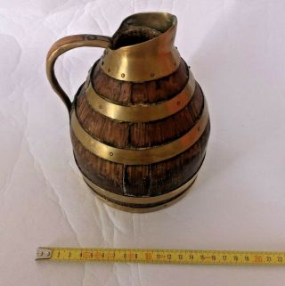 French Vintage Wine Or Cider Brass & Wood /copper Jug/ewer/pitcher N°1