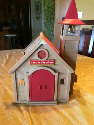 Vtg.  Calico Critters Sylvanian Families School House w/ Bell Tower & Owl Figure 4