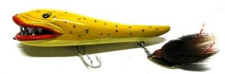 VINTAGE JOHN OMAN MUSKIE LURE WITH FACE LISTED CARVER FISH SPEARING DECOY MAKER 4