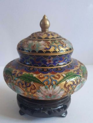 Chinese Vintage Cloisonne Pot With Stand