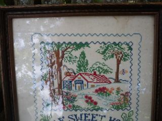 Antique 1946 FOLK ART House Cottage CROSS - STITCH NEEDLEPOINT Sampler Embroidery 2