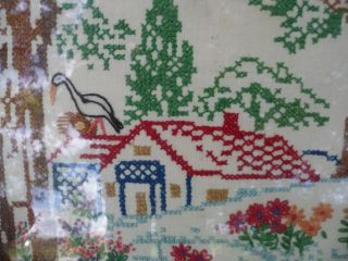 Antique 1946 FOLK ART House Cottage CROSS - STITCH NEEDLEPOINT Sampler Embroidery 6