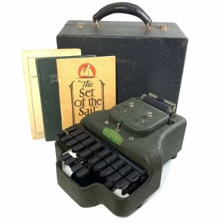 Green Stenotype Master Model 4 W/case,  3 Books Typewriter Antique Vtg Stenograph