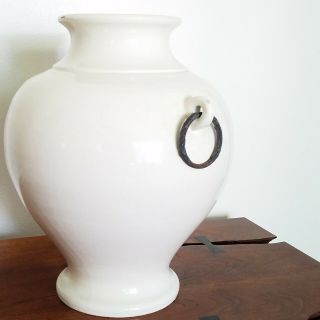 Pottery Barn White Urn Vase Antiqued Rustic Italian Aged Rings Large Cream