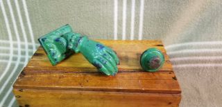 Antique Victorian Hand And Ball Door Knocker - Great Patina.  Old Paint.