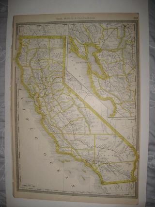 Huge Vintage Antique 1889 California Railroad & Stops Map San Francisco Diego Nr