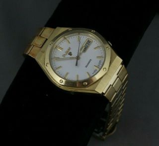 Vintage Pulsar By Seiko Y513 - 6079 Mens Gold Tone Quartz Watch W Day Date