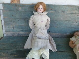 Antique Doll German Bisque Head Doll 25 Inch Blue Eyes