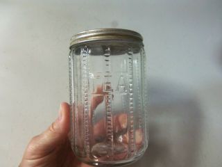 Antique Vintage Sellers Hoosiers Ribbed Glass Tea Jar With Lid