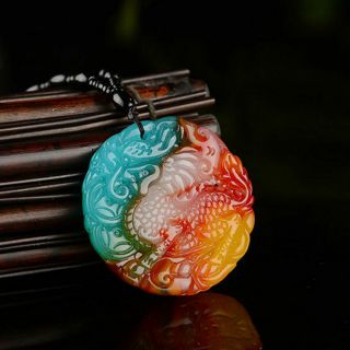 Round Kylin Chinese Natural Jade Hand Made Carved Pendant Agate Necklace Antique