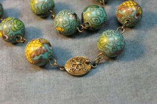 ANTIQUE CHINESE CLOISONNE KOI FISH LOTUS BEAD BLUEISH SILVER CLASP NECKLACE 2