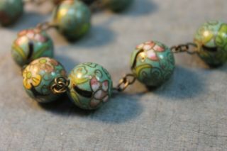 ANTIQUE CHINESE CLOISONNE KOI FISH LOTUS BEAD BLUEISH SILVER CLASP NECKLACE 8