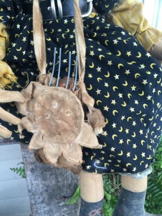 Primitive Folk ARt Large Witch doll with Sunflower Bag Halloween Fall 26 
