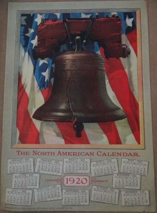Antique American Flag Calendar 1920 Patriotic North American Philadelphia