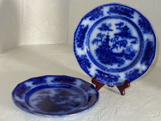 2 Antique Flow Blue China Pelew Plates