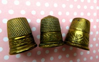 Antique,  3 Pretty Design Brass Sewing Thimbles