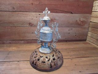 Antique Round Oak Finial Cast Iron & Aluminum Wood Stove Parlor Top Pot Belly