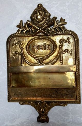 Antique Victorian Era French Empire Style Gilt Bronze Wall Pocket Mail Holder