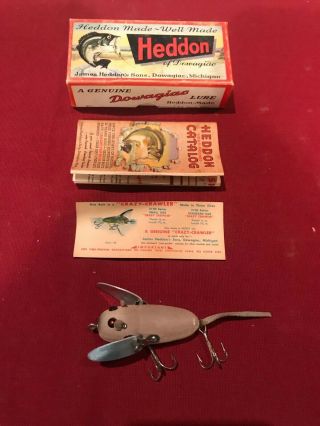 Vintage Nib Heddon 2120 Gm Crazy Crawler Wood Fishing Lure Grey Mouse Nos