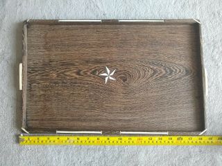 Vintage Wooden Serving Tray With Bone Inlay Detailing