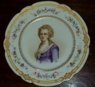 French Sevres Porcelain Portrait Cabinet Plate Of Madame Elisabeth Artist Signed