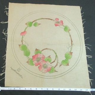 Vintage Ecru Stamped Embroidery Fabric Dogwood Flowers W/ Persian Silk Thread