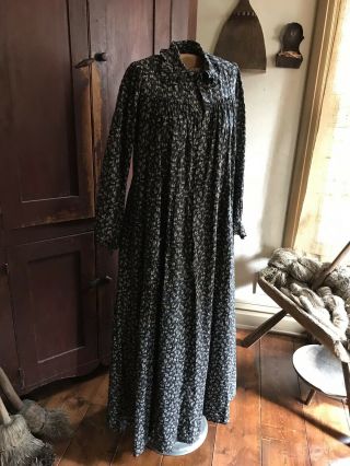 Early Antique Blue & Black Handmade Ladies Farm Dress Textile Country Aafa