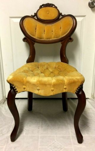 Antique Victorian Carved Rosewood Side Chair Parlor Living Room Dining -
