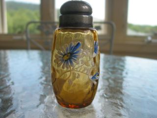 One Thumbprint Amber Mt Washington Type Shaker Hand Painted 2 Piece Period Lid